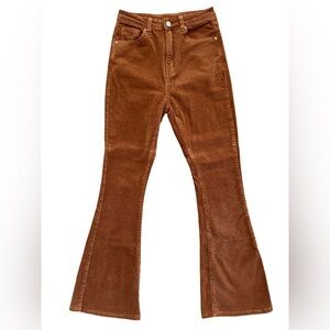High Waist Fit & Flare Leg Rust Brown Corduroy Pants